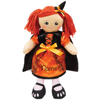 Rag Doll with Orange & Black Halloween Witch Dress - Red Hair