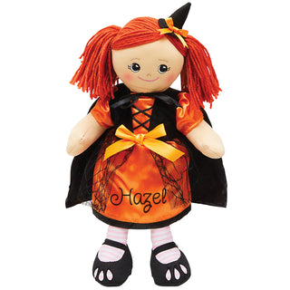 Rag Doll with Orange & Black Halloween Witch Dress - Red Hair