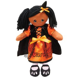 Rag Doll with Orange & Black Halloween Witch Dress - African American