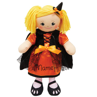 Rag Doll with Orange & Black Halloween Witch Dress - Blonde Hair