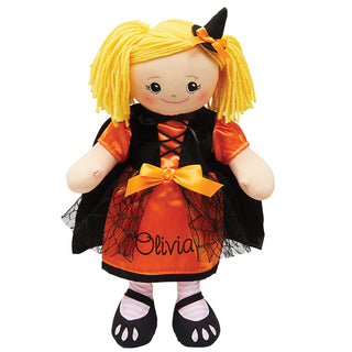 Rag Doll with Orange & Black Halloween Witch Dress - Blonde Hair