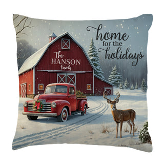 Home For The Holidays Red Barn 17x17" Throw Pillow