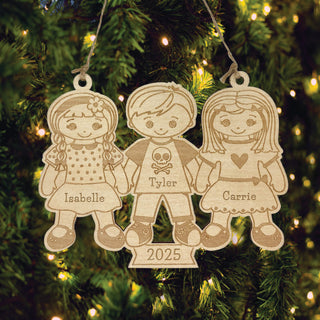 Two Girls and Boy Wood Ornament