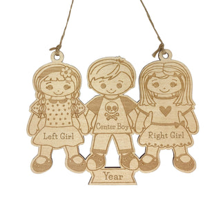 Two Girls and Boy Wood Ornament