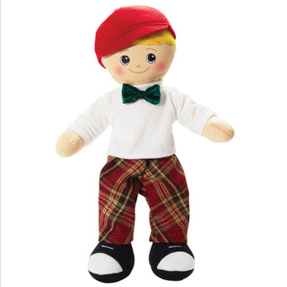 Blonde Boy Rag Doll with Christmas Plaid Outfit