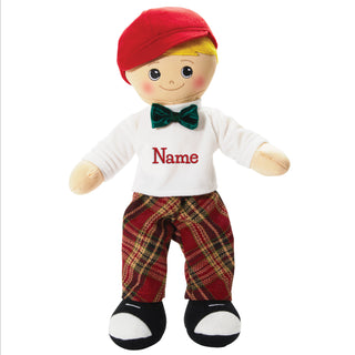 Blonde Boy Rag Doll with Christmas Plaid Outfit