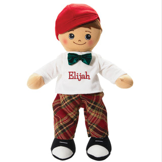 Hispanic Boy Rag Doll with with Christmas Plaid Outfit