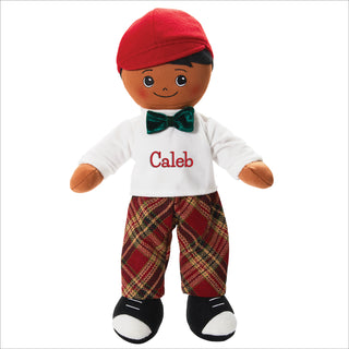 African American Boy Rag Doll with Christmas Plaid Outfit