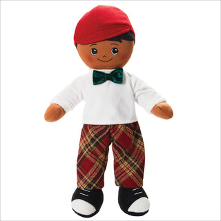 African American Boy Rag Doll with Christmas Plaid Outfit
