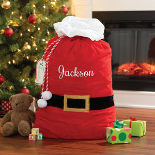 Velvet Santa Sack w/ Tag & PomPom - Script Name