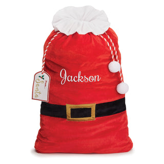 Velvet Santa Sack w/ Tag & PomPom - Script Name