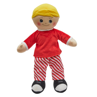 Blonde Boy Rag Doll with Red & White Striped PJs