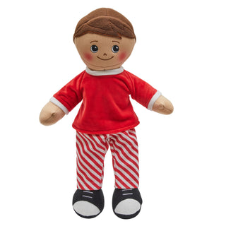 Hispanic Boy Rag Doll with Red & White Striped PJs