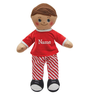 Hispanic Boy Rag Doll with Red & White Striped PJs