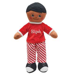 African American Boy Rag Doll with Red & White Striped PJs