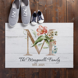 Boho Floral Initial Thin Doormat