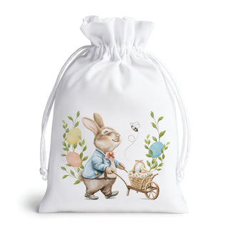 Blue Coat Easter Bunny White Drawstring Gift Pouch