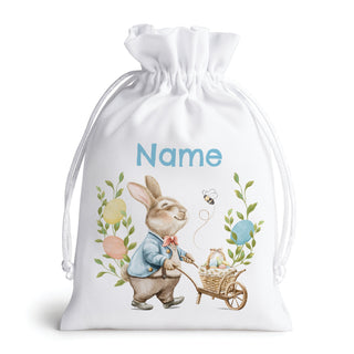 Blue Coat Easter Bunny White Drawstring Gift Pouch