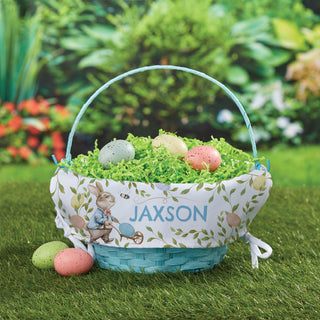 Bunny with Coat Blue Easter Basket With Liner