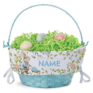 Bunny with Coat Blue Easter Basket With Liner