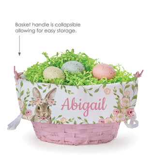 Floral Bunny Pink Easter Basket With Liner