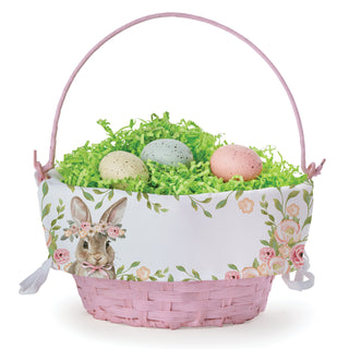 Floral Bunny Pink Easter Basket With Liner