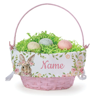 Floral Bunny Pink Easter Basket With Liner
