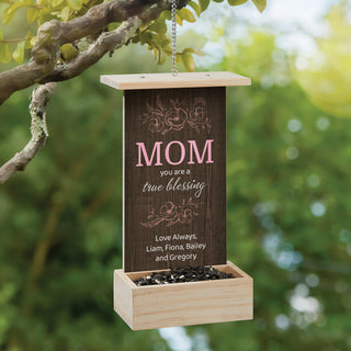 Mom True Blessing Hanging Wood Bird Feeder