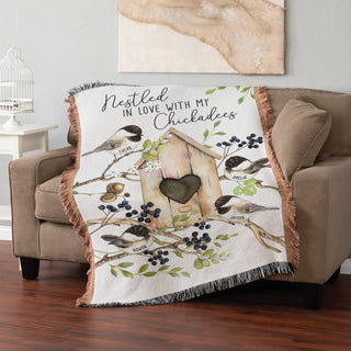 Nestled In Love With My Chickadee Fringe Throw Blanket