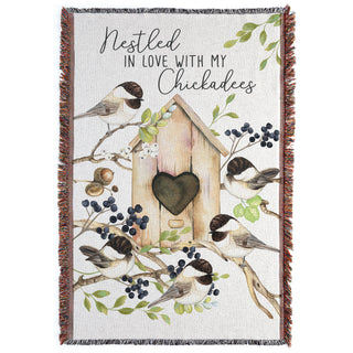 Nestled In Love With My Chickadee Fringe Throw Blanket