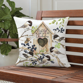Nestled In Love With My Chickadees 17" Throw Pillow