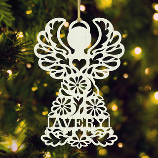 White Wood Angel Ornament 5.8" x 3.8"