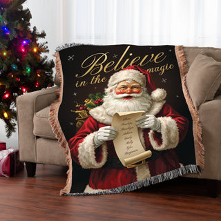 Believe In The Magic Santa's List Fringe Throw Blanket