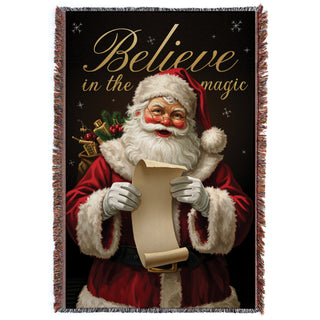 Believe In The Magic Santa's List Fringe Throw Blanket