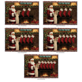 Santa with List and Stockings Fringe Throw Blanket