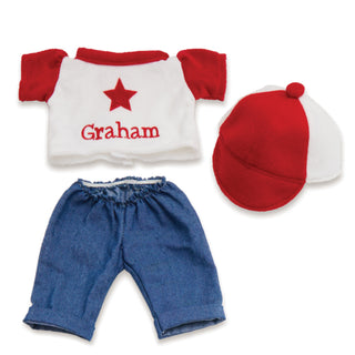 Personalized Red Star Rag Doll Shirt with Pants & Ball Cap