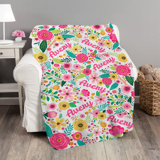 Bright Floral Name Pattern Fuzzy Throw Blanket