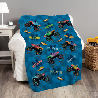 Monster Truck Name Pattern Fuzzy Throw Blanket