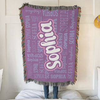 Script Name Pattern Fringe Blanket