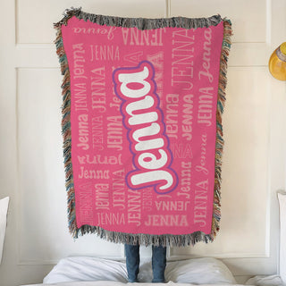 Script Name Pattern Fringe Blanket