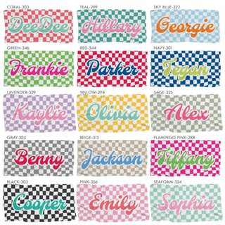 Retro Script Name with Check Pattern Beach Towel