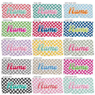 Retro Script Name with Check Pattern Beach Towel