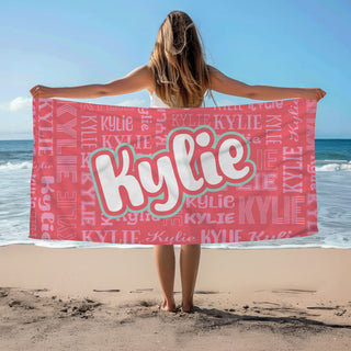Script Name Pattern Beach Towel