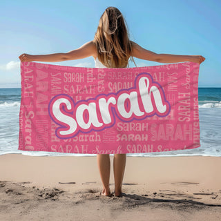 Script Name Pattern Beach Towel