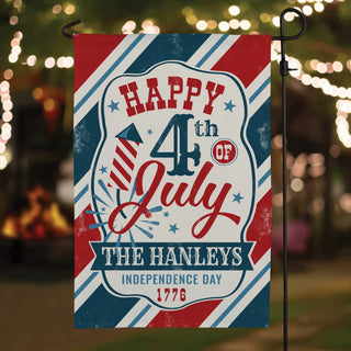 Happy 4th of July Vintage Stripes Garden Flag