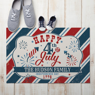 Happy 4th of July Vintage Stripes 18x27" Doormat, 1/4" Thick