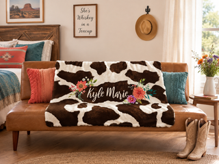 Floral Cow Hide Pattern Fuzzy Throw Blanket