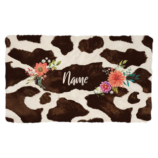 Floral Cow Hide Pattern Fuzzy Throw Blanket