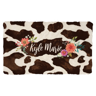Floral Cow Hide Pattern Fuzzy Throw Blanket
