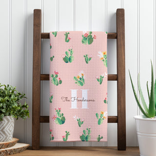 Floral Cactus Pattern Waffle Tea Towel